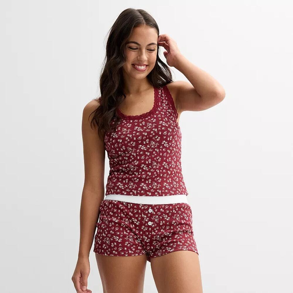 NWT Harper & Ivy Red Ditsy Floral Lace Trim Sleep Tank Top Junior's Size XL